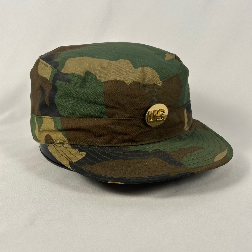 Vintage 80s US Military Combat Cap Size 7 Woodland Camo US Pin Propper Int Hat
